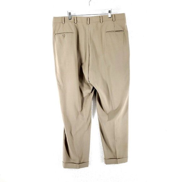 Hart Schaffner Marx Virgin Wool Pleated Cuffed Tan High Rise Dress Pants 41/31‎ - Picture 2 of 5